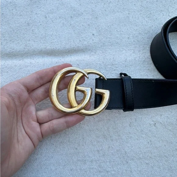 Gucci Black Leather Gold Buckle Classic GG Size 80/32 s-l400.jpg main image 4